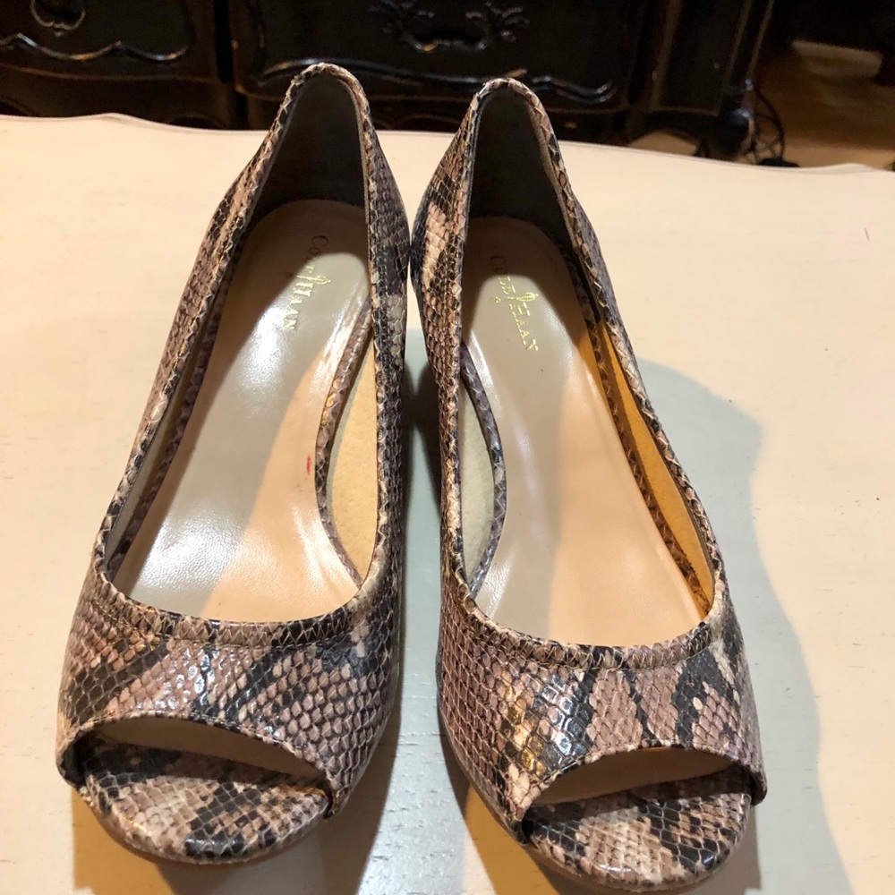 Cole Haan Air peep toe snake skin wedge